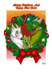  2019 accessory beard brown_eyes candy christmas daughter dragon eyewear facial_hair family female food fur glasses green_eyes hair hairy holidays lights male new_year parent parent_and_child scales smile unknown_artist wings wreath 