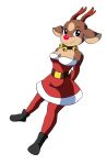  alpha_channel anthro antlers bell bell_collar breasts capreoline cervid christmas cleavage clothed clothing collar crossgender female fur hands_behind_back hi_res holidays horn looking_at_viewer mammal red_nose reindeer rudolph_the_red_nosed_reindeer simple_background smile solo standing toonarscontent transparent_background 