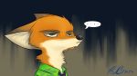  ... 16:9 2017 anthro black_nose canid canine clothed clothing disney fox fur green_eyes hi_res inner_ear_fluff mammal neck_tuft necktie nick_wilde orange_body orange_fur red_fox rjgimps shirt signature simple_background solo speech_bubble topwear tuft zootopia 