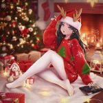  christmas dress feet horns maou_renjishi pantyhose skirt_lift sweater 