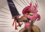  abs absurd_res anthro big_muscles breasts cleavage clothed clothing dragon female hi_res melee_weapon muscular muscular_female razzberryboat sword weapon 