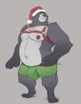  2019 anthro belly bulge christmas clothing hat headgear headwear holidays humanoid_hands male mammal minedoo moobs navel nipples overweight overweight_male santa_hat simple_background solo underwear ursid 