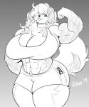  abs absurd_res anthro big_breasts big_muscles breasts canid canine canis cleavage clothed clothing domestic_dog female hi_res mammal muscular muscular_female razzberryboat 