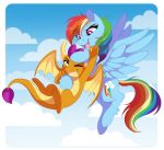  dragon duo dvixie equid equine fangs flying friendship_is_magic hi_res horn mammal my_little_pony pterippus rainbow_dash_(mlp) sky smolder_(mlp) wings 