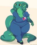 2019 anthro becky_(javanshir) big_breasts blue_eyes breasts cobra curvy_figure female gloves_(marking) javanshir long_tail markings nurse reptile scalie simple_background slightly_chubby snake solo thick_thighs voluptuous wide_hips yellow_sclera 
