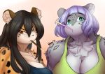  absurd_res anthro big_breasts breasts cleavage clothed clothing felid female food hi_res mammal pantherine pocky razzberryboat snow_leopard 