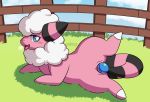  2019 blush bodily_fluids digital_media_(artwork) female feral flaaffy genital_fluids mammal masturbation nintendo nude nulloffset open_mouth pok&eacute;mon pok&eacute;mon_(species) pussy pussy_juice sex simple_background solo tail_sex vaginal vaginal_masturbation video_games 