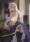  breast_hold cirilla cleavage dress girls_frontline hk416_(girls_frontline) no_bra pantsu skirt_lift stockings thighhighs 