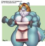  absurd_res anthro big_breasts big_muscles breasts cleavage clothed clothing dumbbell exercise female hi_res mammal muscular muscular_female razzberryboat thick_thighs weightlifting weights workout 