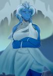  absurd_res anthro blue_body blue_scales bodily_fluids bottomwear bracelet breasts cave cavern clothed clothing cum dragon dress female genital_fluids hi_res horn jewelry nipples non-mammal_breasts reptile scales scalie shoutless solo stalagtites topwear 