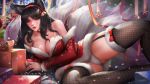  ahri_(league_of_legends) animal_ears black_hair christmas kaze_no_gyouja league_of_legends long_hair tail 