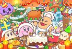 1boy channel_ppp chef_kawasaki chilly_(kirby) christmas christmas_tree drooling festival_bird gift hat kirby kirby_(series) official_art open_door sack santa_hat sparkle turkey waddle_dee yule_log 