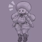  1:1 big_breasts blush breasts clothed clothing female hi_res huge_breasts humanoid mammal mario_bros monochrome neo_hajime nintendo not_furry open_mouth scarf short_stack solo standing thick_thighs toad_(mario) toadette tongue video_games wide_hips 