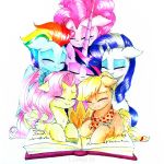  1:1 applejack_(mlp) book equid equine fluttershy_(mlp) friendship_is_magic group hi_res horn horse liaaqila mammal my_little_pony pinkie_pie_(mlp) pterippus rainbow_dash_(mlp) rarity_(mlp) twilight_sparkle_(mlp) unicorn wings 