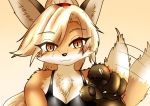  anthro black_nose breasts canid canine cheek_tuft chest_tuft claws cleavage clothed clothing eyebrow_through_hair eyebrows facial_tuft female fox fox&#039;s_sister_(kinokoningen) front_view gesture hair hi_res looking_at_viewer mako_030201 mammal pawpads pointing pointing_at_viewer smile solo tailwag translucent translucent_hair tuft 