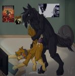  age_difference anal anal_penetration avian bird bloodhawk_(character) bodily_fluids cub cum cum_in_ass cum_inside equid equine gaming genital_fluids hi_res horse male male/male mammal overflow penetration size_difference xanthe_(artist) xanthewolf young 