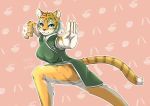  2019 5_fingers anthro blue_eyes breasts clothed clothing felid female fingers fur inner_ear_fluff mammal multicolored_body multicolored_fur multicolored_tail pantherine pose smile solo tiger treyer tuft 