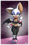  absurd_res breasts chiropteran cleavage clothed clothing eyebrows female gloves handwear hi_res mammal midriff navel raised_eyebrow rouge_the_bat simmsyboy solo sonic_the_hedgehog_(series) thick_thighs wings 