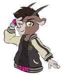  anthro bovid bracelet brown_body brown_fur brown_hair bust_portrait caprine clothing fur gloves goat hair handwear horn invalid_tag jacket jewelry male mammal nintendo plaid_pants pok&eacute;mon portrait sinamuna smile solo togg_(ansgartogg) topwear video_games wrist_cuff yellow_eyes 