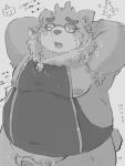  2019 absurd_res anthro balls blush buta5kawa eyewear flaccid glasses hi_res japanese_text male mammal moobs nipples overweight overweight_male penis simple_background text tokyo_afterschool_summoners ursid video_games volos 