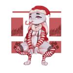  &lt;3 &lt;3_eyes 1:1 2019 absurd_res anthro breasts candy candy_cane christmas clothed clothing collar crouching dipstick_ears disney ears_down female food foxialist fur grey_body grey_fur hat headgear headwear hi_res holidays judy_hopps lagomorph leporid looking_at_viewer mammal multicolored_ears navel pivoted_ears purple_eyes rabbit santa_hat skimpy solo thong toeless_legwear underwear zootopia 