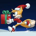  1:1 2019 2_tails absurd_res canid canine christmas digital_media_(artwork) fox gift happy hi_res holidays male mammal miles_prower multi_tail prdarkfox running snow sonic_the_hedgehog_(series) 