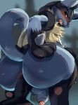  2019 absurd_res anal anal_penetration anthro anus balls big_butt blue_body blue_fur blush butt canid canine duo erection flaccid foreskin fur hi_res humanoid_penis looking_back lucario male male/male male_penetrated male_penetrating male_penetrating_male mammal nintendo nukochi open_mouth penetration penis pok&eacute;mon pok&eacute;mon_(species) sex simple_background solo_focus uncut video_games white_background wide_hips yellow_eyes 