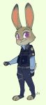  2018 alec8ter anthro armor badge body_armor bottomwear clothed clothing disney ears_up female fingerless_gloves gloves handwear hi_res judy_hopps lagomorph leporid mammal pants pawtsun rabbit scut_tail simple_background sketch smile solo toeless_legwear zootopia 