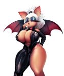  absurd_res areola bat_wings big_breasts breasts chiropteran clothing ear_piercing eyelashes eyeshadow female fur hair hi_res huge_breasts looking_at_viewer makeup mammal membrane_(anatomy) membranous_wings nipple_outline picturd piercing rouge_the_bat simple_background skinsuit solo sonic_the_hedgehog_(series) thick_thighs tight_clothing white_background white_body white_fur white_hair wings zipper 