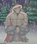  2019 abs absurd_res anthro armpit_hair balls biceps body_hair bovid caprine demon dialogue fur goat grey_body grey_fur hairy hi_res holidays hooves horn humanoid_penis krampus long_penis looking_at_viewer male mammal musclegut muscular muscular_male nails nipples penis sirbossy1 smile snow talking_to_viewer triceps vein veiny_peni 