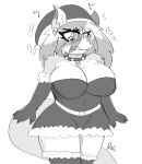 angry big_breasts blush bottomwear breasts canid canine canis christmas claws cleavage clothed clothing collar darkwolfhybrid digital_media_(artwork) domestic_dog female fluffy hi_res holidays legwear mammal skirt tag thigh_highs wolf wolfie_(darkwolf) wolfpack_x 