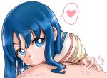  1boy 1girl blue_eyes blue_hair breast_sucking eyebrows_visible_through_hair heart heartcatch_precure! hetero highres hisaki kurumi_erika looking_at_viewer myoudou_gakuen_middle_school_uniform nipple_tweak precure school_uniform short_hair simple_background solo_focus spoken_heart white_background 