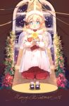  1girl altar angel_wings blonde_hair blue_eyes candle christmas english_text g36_(girls_frontline) girls_frontline hair_ribbon highres maid_headdress merry_christmas ribbon robe shoes shuzi solo window wings younger 