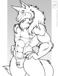  &lt;3 2012 abs absurd_res anthro biceps black_and_white bulge canid canine canis claws clothed clothing digital_media_(artwork) ear_piercing hi_res inks looking_at_viewer male mammal monochrome muscular muscular_male nipples pecs piercing sketch smile solo standing thong topless underwear walter_sache wolf 