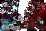  4boys 5girls ahoge black_bow black_gloves black_hair black_haori black_scarf bow brown_hair buttons cape chacha_(fate/grand_order) closed_mouth crying crying_with_eyes_open dark_skin fate/grand_order fate_(series) fighting gloves hair_bow hat hiiragi_fuyuki hijikata_toshizou_(fate/grand_order) holding holding_sword holding_weapon jacket japanese_clothes kimono long_hair long_sleeves looking_at_another military military_uniform multiple_boys multiple_girls oda_nobukatsu_(fate/grand_order) oda_nobunaga_(fate) oda_nobunaga_(fate)_(all) okada_izou_(fate) okita_souji_(alter)_(fate) okita_souji_(fate) okita_souji_(fate)_(all) open_mouth oryou_(fate) peaked_cap red_cape red_eyes red_hair sakamoto_ryouma_(fate) scarf school_uniform short_hair sidelocks simple_background smile sword tears teeth uniform weapon white_background white_gloves white_hair white_headwear white_jacket 