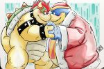  2017 anthro blush bowser clothing duo hand_holding hat headgear headwear kamui_shirow king_dedede kirby_(series) koopa male mario_bros nintendo overweight overweight_male scalie video_games 