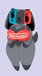  animate_inanimate anthro bra canid clothed clothing female floppy_ears hi_res mammal nintendo nintendo_switch open_mouth short_stack simple_background smile solo standing switch_dog thick_thighs tongue topwear underwear video_games wide_hips 