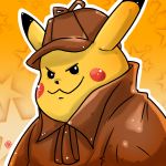  1:1 2018 absurd_res black_nose clothing detective_pikachu hat headgear headwear hi_res kamui_shirow nintendo pikachu pok&eacute;mon pok&eacute;mon_(species) solo video_games yellow_body 