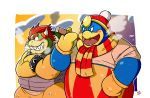  2018 absurd_res anthro blush bowser clothing duo hi_res kamui_shirow king_dedede kirby_(series) koopa mario_bros nintendo outside overweight scalie scarf shirt topwear video_games 