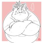  1:1 2018 absurd_res anthro belly blush clothing hi_res kamui_shirow male mammal overweight overweight_male shirt simple_background solo suid suina sus_(pig) topwear wild_boar 