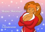  breasts christmas cjshadorunner cleavage clothed clothing domestic_cat felid feline felis female holidays mammal one_eye_closed snow solo wink 