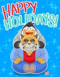  2018 anthro avian bird blush bottomwear christmas clothing duo felid hi_res holidays hoodie hug kamui_shirow male mammal overweight overweight_male pantherine pants penguin shirt sitting tiger topwear 