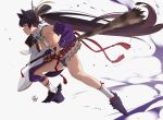  armor black_hair blue_eyes breasts fate/grand_order fate_(series) feathers katana long_hair panties ponytail samurai signed socks sword topless underwear ushiwakamaru_(fate/grand_order) weapon white yang-do 