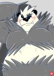  2018 anthro black_body black_fur black_nose blush cute_fangs fur hi_res kamui_shirow nintendo overweight pangoro pok&eacute;mon pok&eacute;mon_(species) solo video_games white_body white_fur 