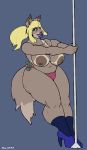  absurd_res anthro big_breasts breasts canid canine cellulite charlotte_amaro clothing dancing dipstick_tail elektr0 female footwear hi_res high_heels mammal mature_female money multicolored_tail pole pole_dancing shoes 