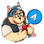  1:1 2019 anthro blush brown_body brown_fur canid canine canis domestic_dog eyewear fur glasses hi_res kamui_shirow male mammal overweight overweight_male phone simple_background solo white_background 