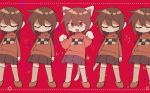  animal_ears braid brown_hair cat_ears cat_tail closed_eyes closed_mouth fang highres hrdrifter kitchen_knife long_hair long_sleeves madotsuki multiple_girls open_mouth paw_pose pixels red_background red_eyes shoes skirt socks sweater tail twin_braids yume_nikki 