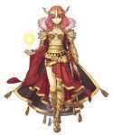 1girl alternate_costume armor armored_boots belt boots breasts cape celica_(fire_emblem) cleavage earrings fire_emblem fire_emblem_echoes:_shadows_of_valentia fire_emblem_heroes full_body fur_trim hairband highres jewelry long_hair magic official_art red_eyes red_hair shield solo sword transparent_background umiu_geso weapon 