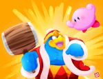  2019 anthro blue_body blush duo kamui_shirow king_dedede kirby kirby_(series) nintendo overweight pink_body video_games weapon 