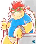  2017 anthro blush bowser clothing hi_res humanoid_hands kamui_shirow koopa male mario_bros nintendo overweight overweight_male scalie shirt solo topwear video_games 